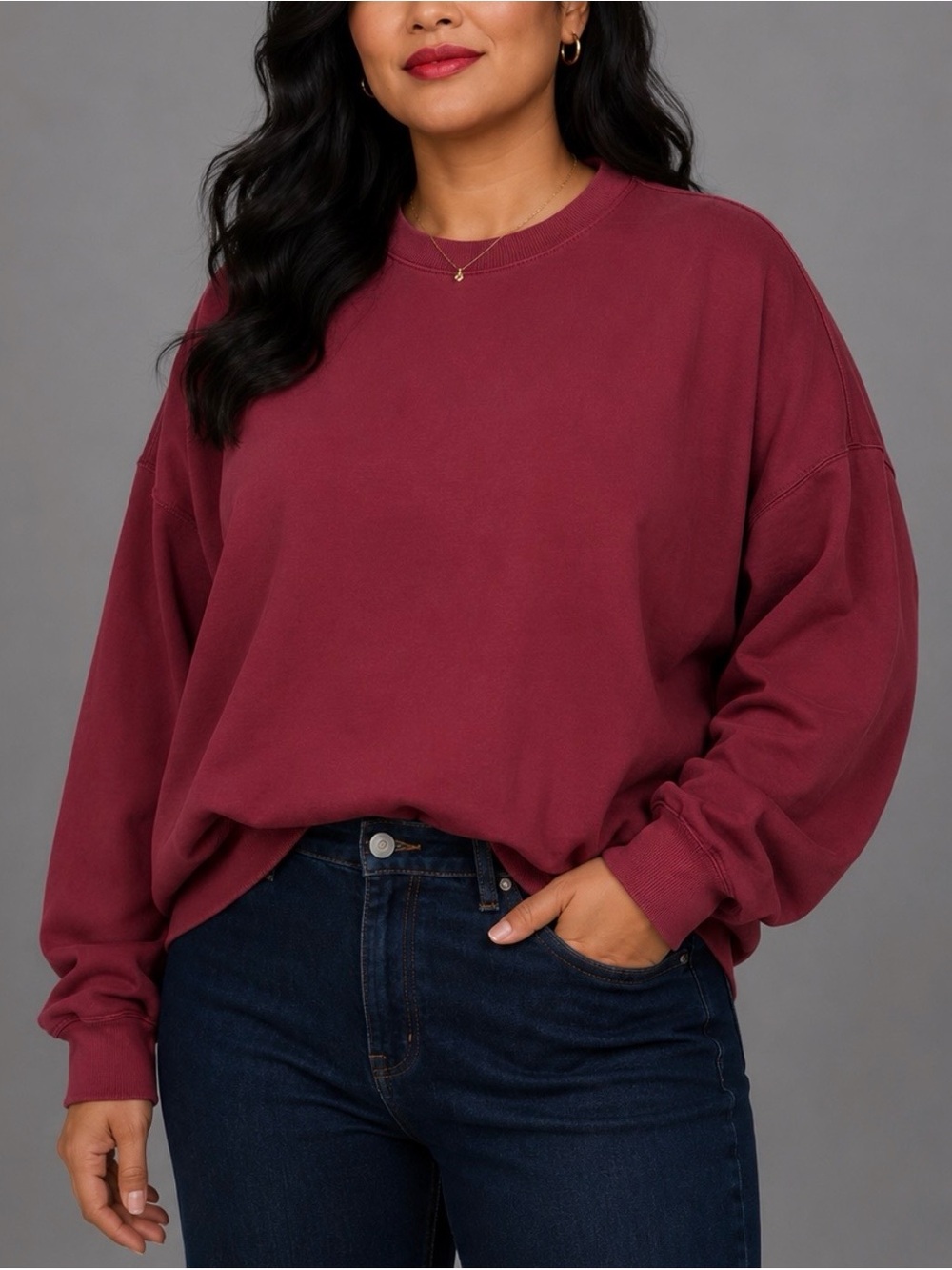 THE DROP • Dark Red Classic Pullover Crewneck Sweatshirt, 3X